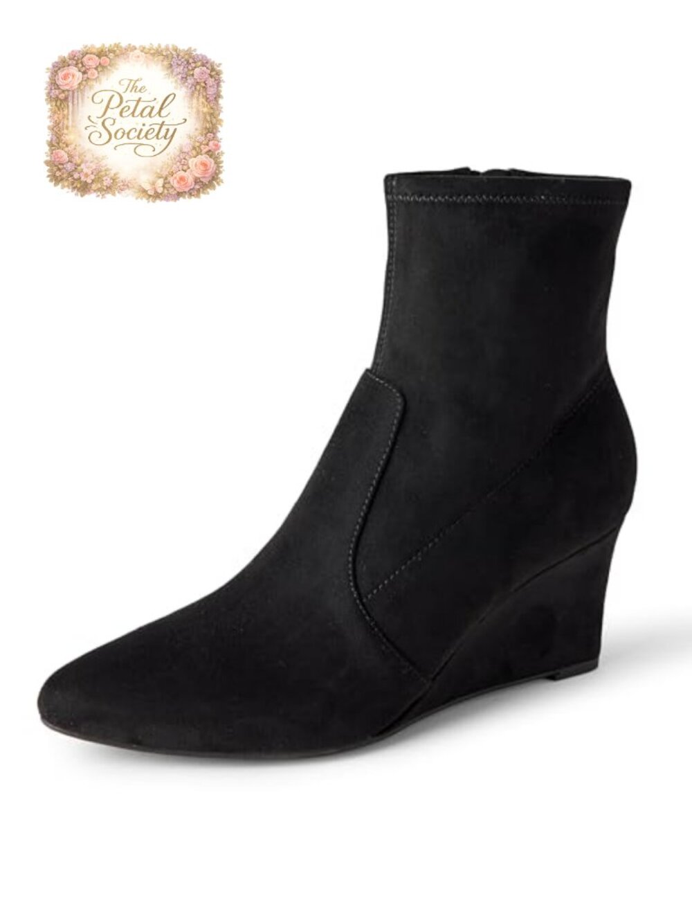 Wedge Zip Ankle Boots Faux Suede Pointed Toe